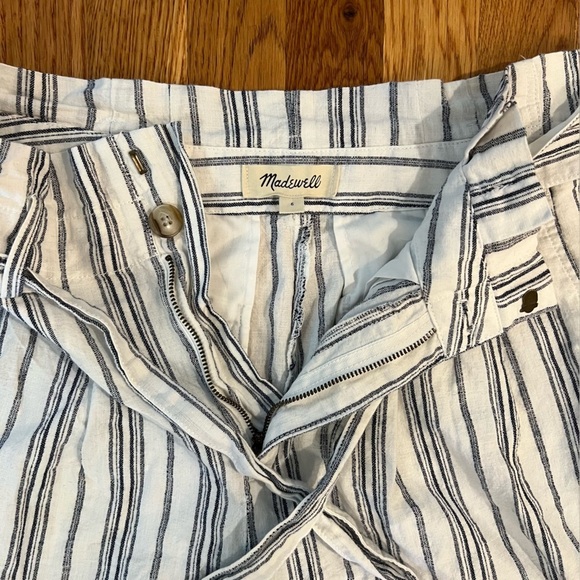 MADEWELL Linen Paperbag Pants White Cotton Dark Baltic Stripe AN839 Size 6 - Picture 12 of 16